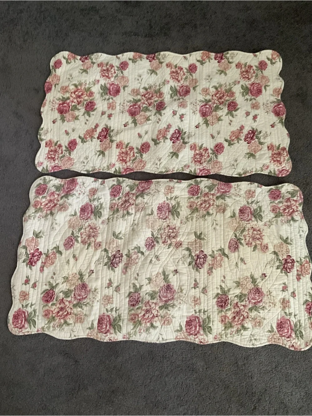 Two  Floral Pillow Shams Set in Pink Rose - Cottage Style